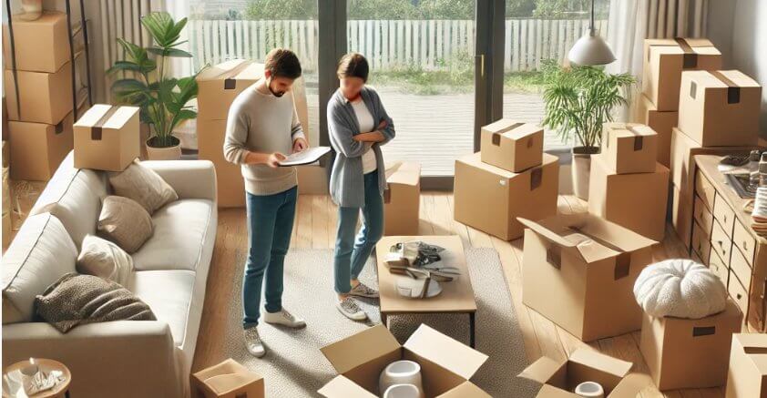 Famille en plein déménagement avec cartons